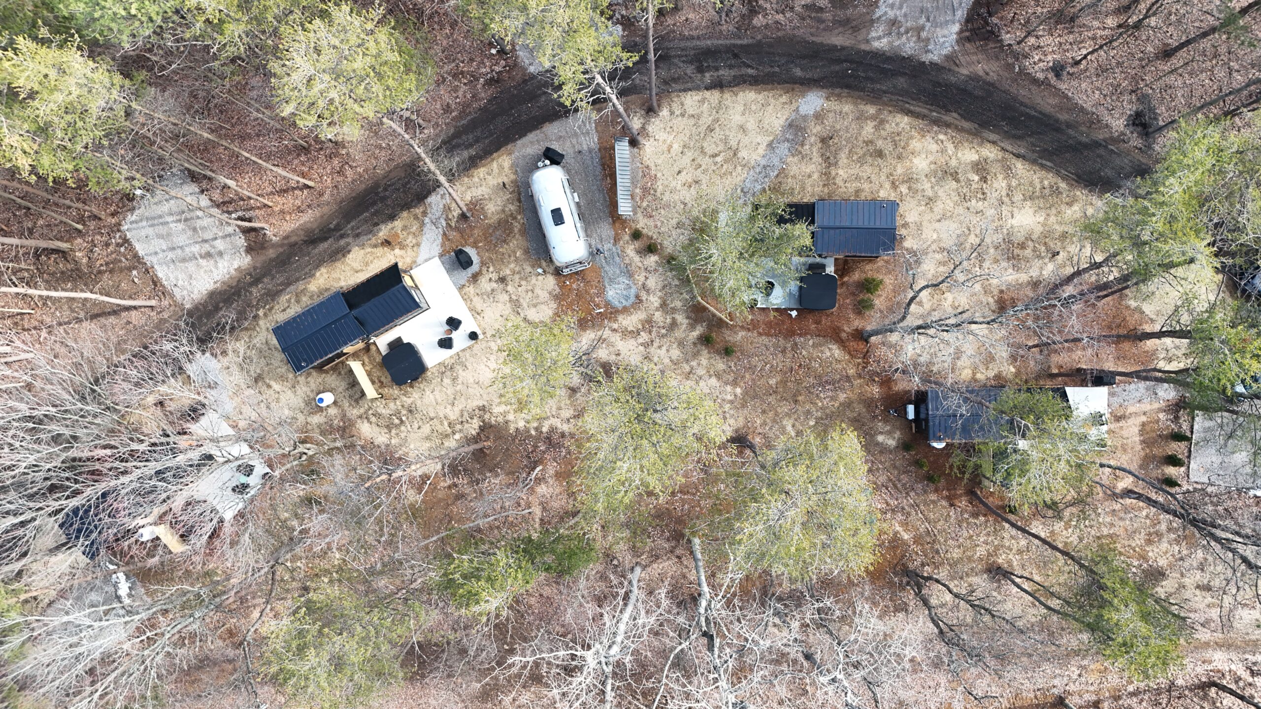 Aerial view of tiny homes